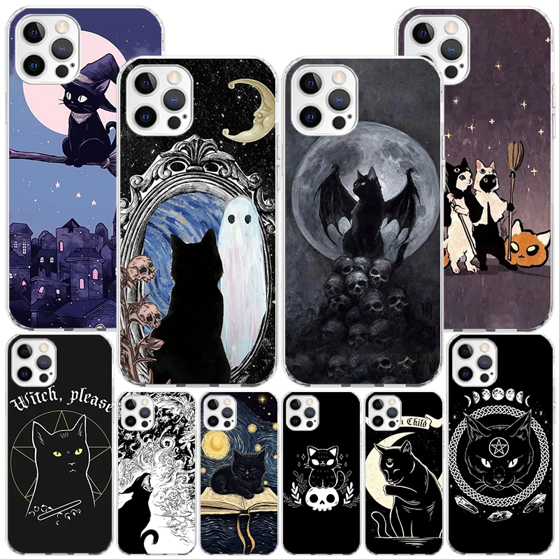 Witch And Cat Colorful Cute Phone Case For iPhone 16 Pro Max 15 + 14 Plus 11 12 13 Mini Xs X XR 7 8 SE Personalized Gift Print C