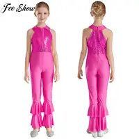 Mono de baile latino de Jazz para niños, sin mangas, lentejuelas, pantalones largos con diamantes, estilo danza, gimnasio, leotardos, disfraces de actuación