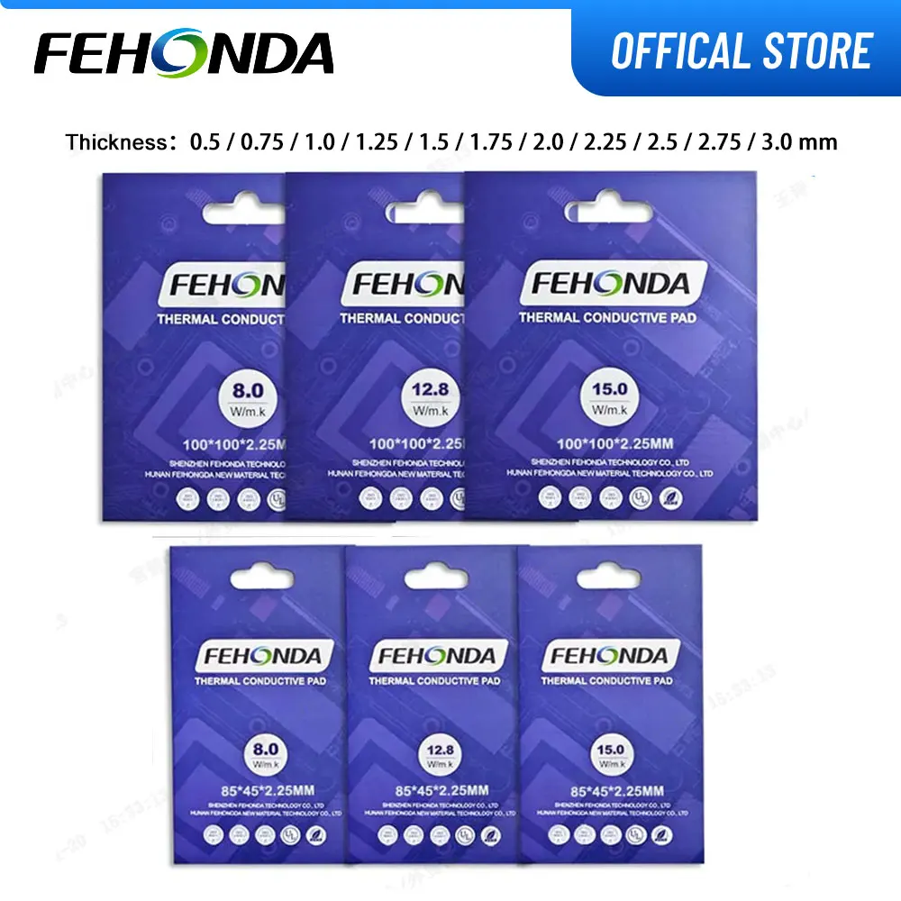 FEHONDA 8W/12.8W/15W/mk Silicone Thermal Pads for CPU High Quality Thermal Pad 0.5/0.75/1.0/1.25/1.5/1.75/2.0/2.5/2.75/3.0mm