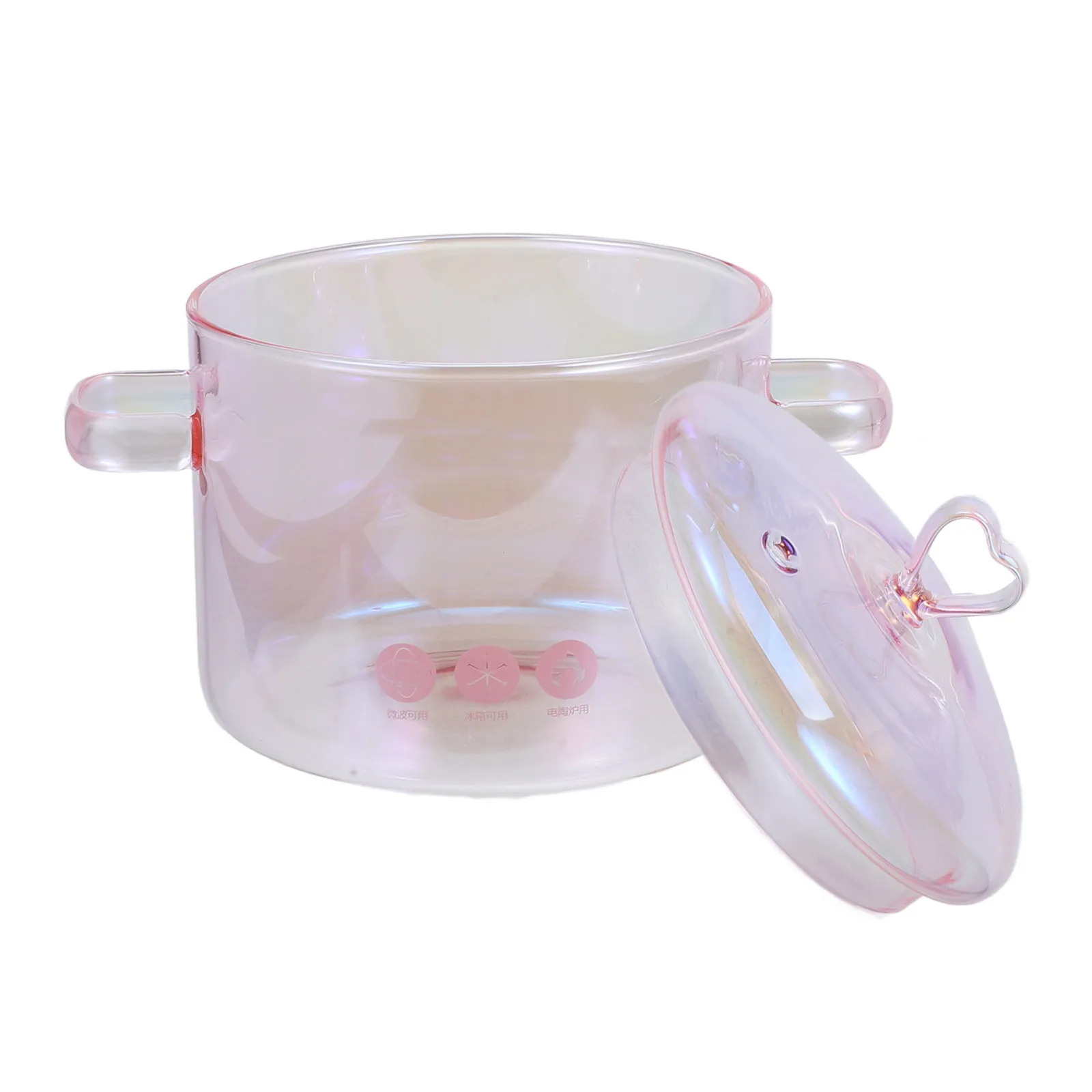 Transparent Glass Soup Pot with Lid Flat Base Fast Heat Conduction Uniform Heating Double Handle Stew Pot for Home Restaurant
