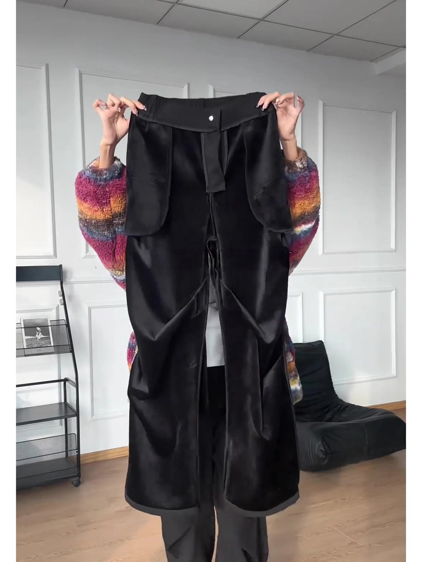 

Bla Fce Lined Wide Leg Men's Casual Pants Winter Drapey Loose Straight Cut Trousers CleanFit Knife Pants