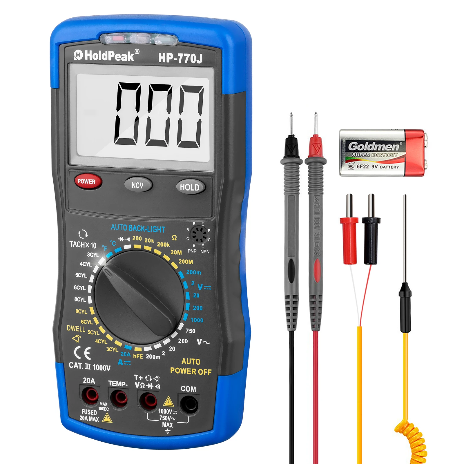 

HoldPeak Digital Automotive Multimeter Handheld LCD Display Accurate Data for Automotive Repair , Reversible Supportive Magnetic