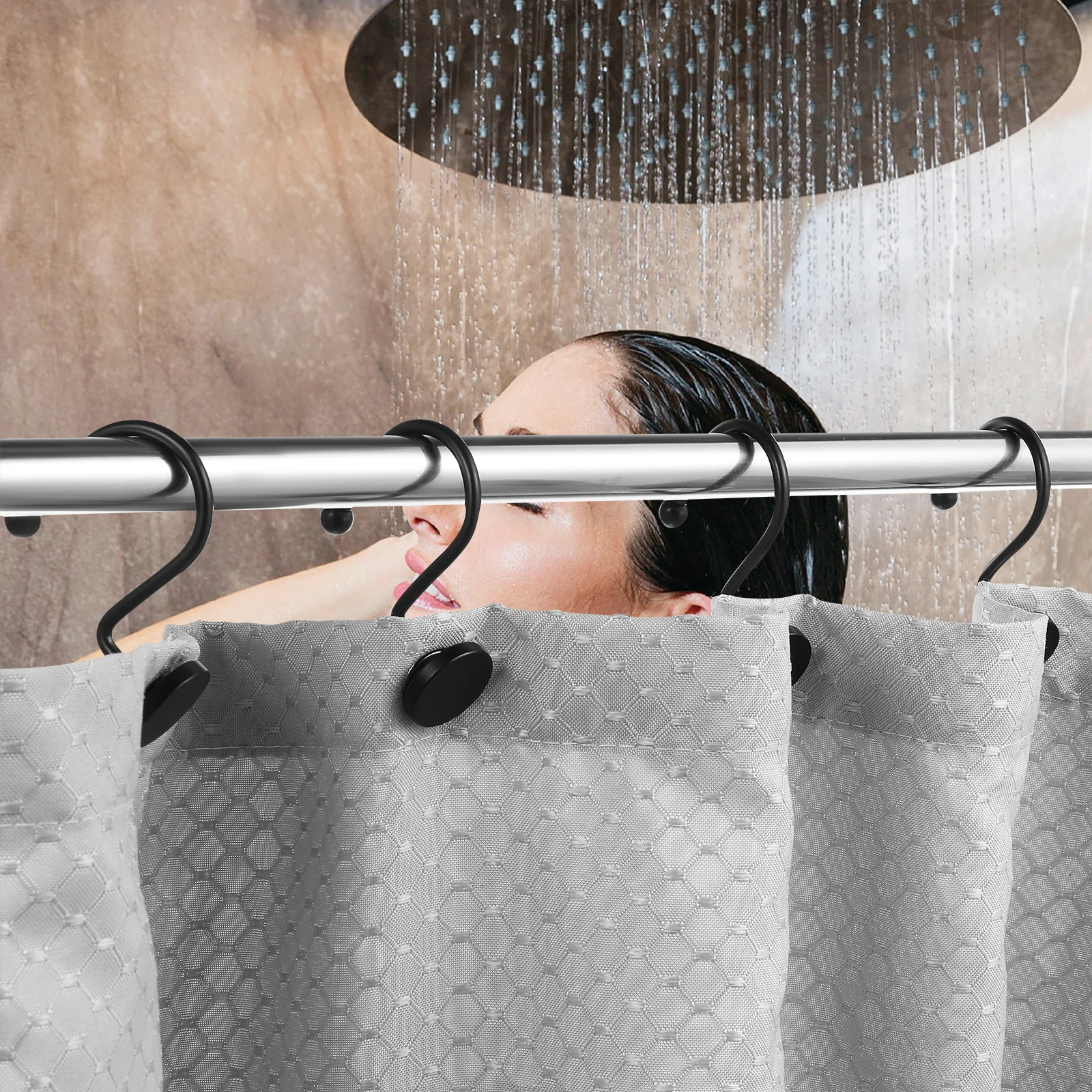 

12 pcs Shower Curtain Hooks Black Iron Farmhouse Style High Weight Capacity Easy Installation Bathroom Decor Accessories