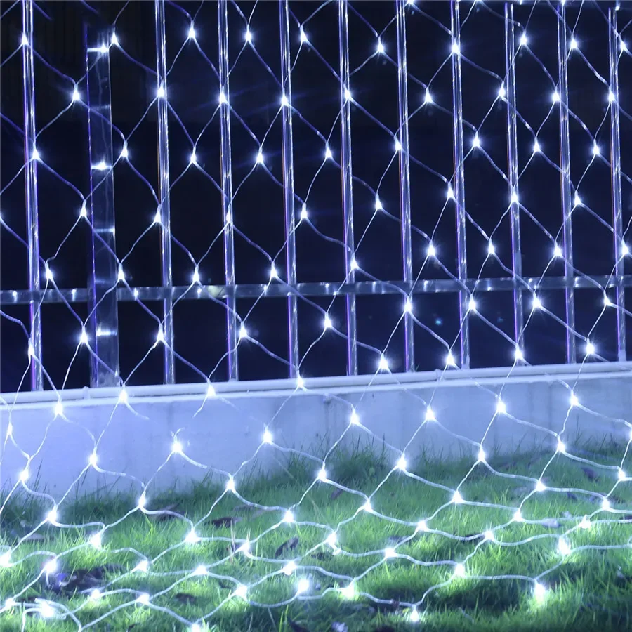 Solar or EU Plug Net Light Mesh Fairy Lights Waterproof Garland With 8 Modes Timer Christmas Decorations For Home 3M*2M Holiday