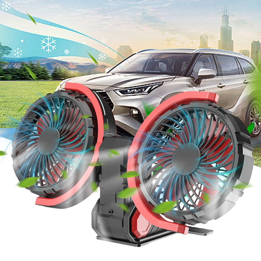 

Double Head Portable Cooling Fan Low Noise Car Cooling Fan 3 Speeds Foldable Automotive Electric Fan 360 Adjustable for Sedan RV