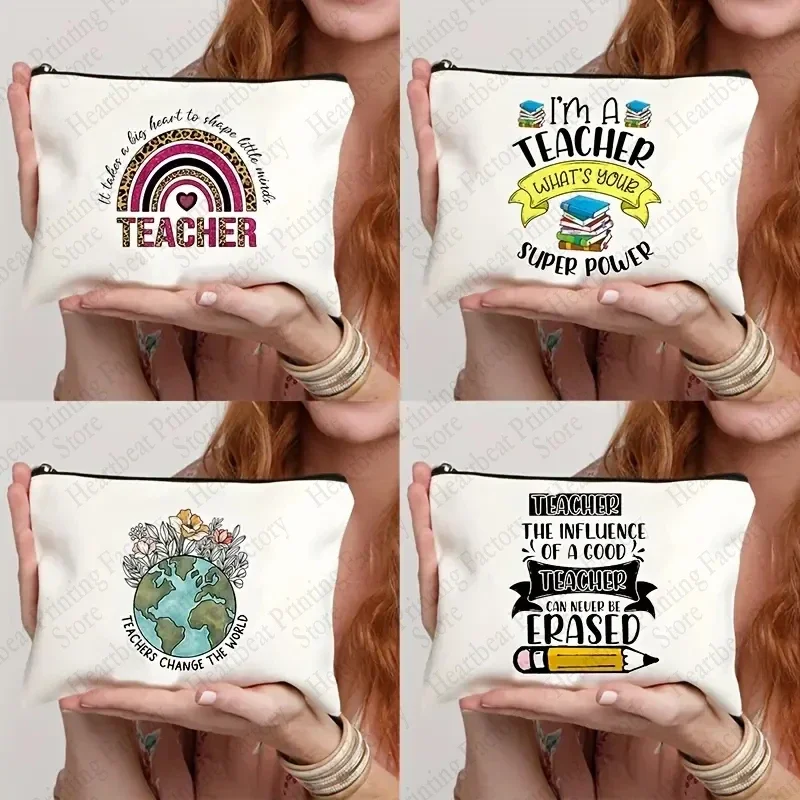 Changing the World Pattern Makeup Bag Back to School Teacher's Day Gift Makeup Box Organizer Toilet Side Bag Student Pencil Box