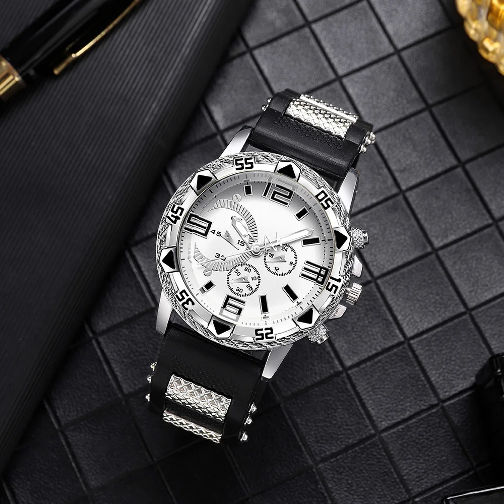 

Bold Men's Oversized Dial Watch Silicone Strap Business Chronograph Executive Quartz Watch for Professional & Casual Wear
