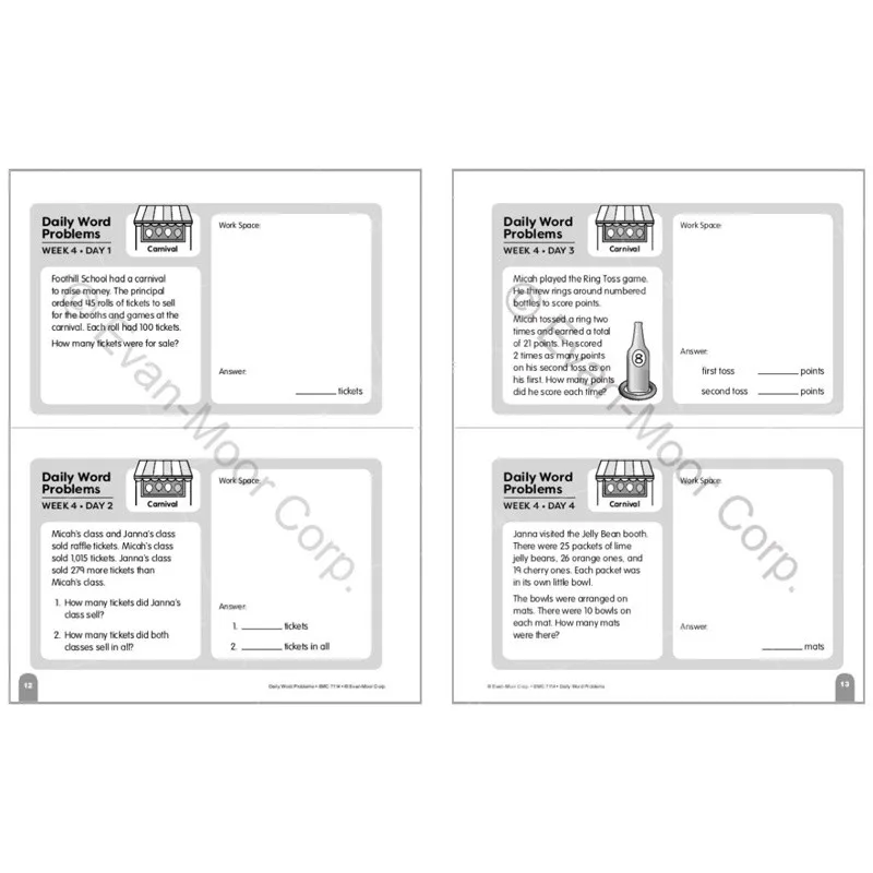 Evan-Moor Daily Word Problems Math Book, Grade 4 Student Book, Inglês, 7, 8, 9, 10, 9781596730458