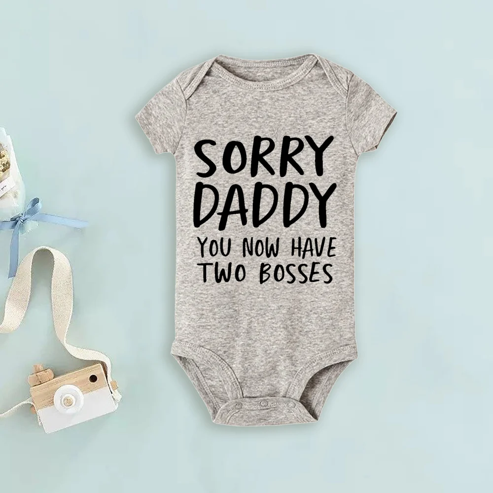 Casual Girl Boy Bodysuit Sorry Daddy You Now Have Two Bosses Letter Baby Romper Short Sleeve Newborn Jumpsuit Baby Best Gift