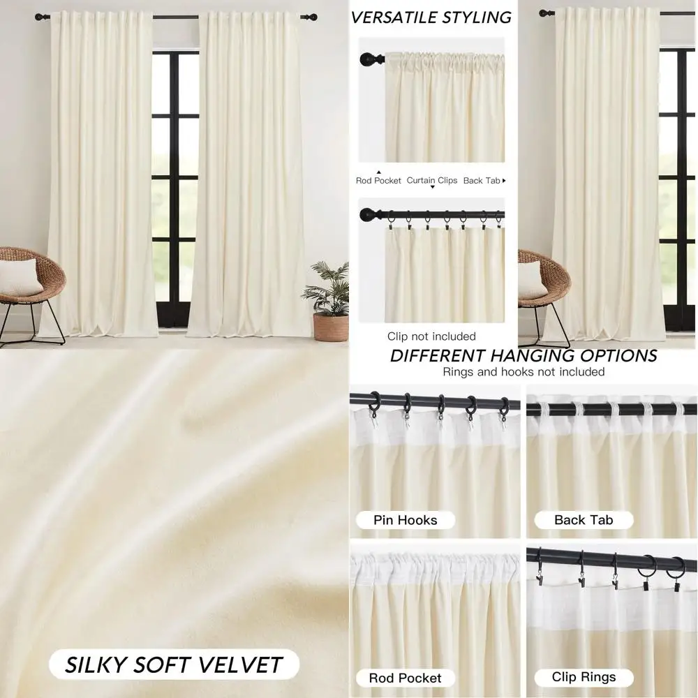 

Цвет слоновой кости 52x84 дюйма, термоизолированные светоотражающие шторы с плиссированной лентой, набор из 2 панелей для конфиденциальности в гостиной