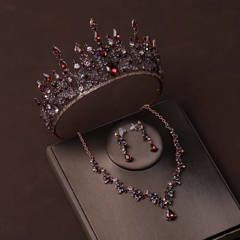 Itacazzo الزفاف أغطية الرأس الكامل من رائعة نمط غامض الرجعية السيدات الزفاف الزفاف تاج قلادة أقراط 4 قطعة مجموعة