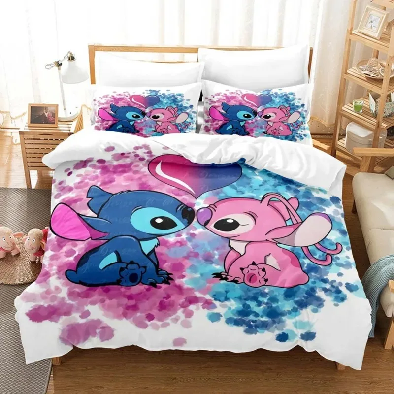 Disney Stitch Duvet Cover Set Cartoon Anime Stitch Printed Bedding Set Quilt Cover Pillowcase Kids Comfortable Bed Set Twin King