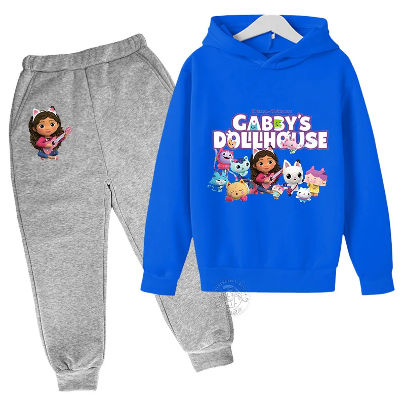 Gabby\'s Doll House Kids Cartoon Cute printed Spring/Fall hoodie + Jogging pants Tracksuit for boys and girls ages 3-14