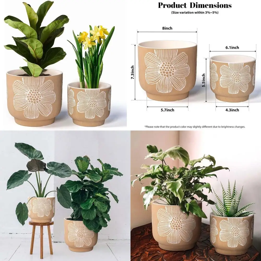 

Глазурованные белые цветочные горшки 8 + 6 дюймов с дренажем для комнатных растений, белые и телесные оттенки