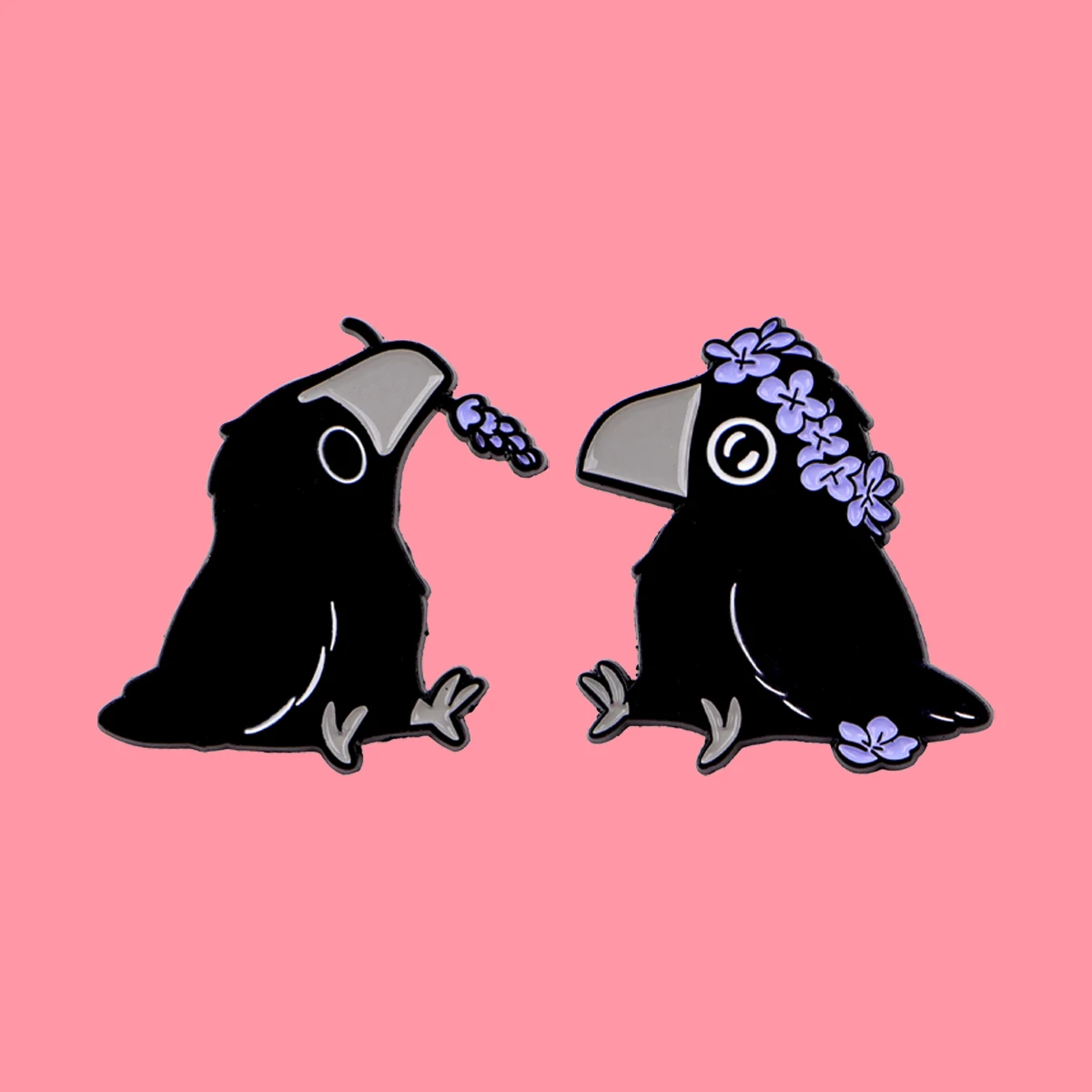 Cute Purple Flower Crow Enamel Pin Lapel Pines for Backpacks Funny Animals Brooches for Women Fashion Jewelry Accessories Gifts