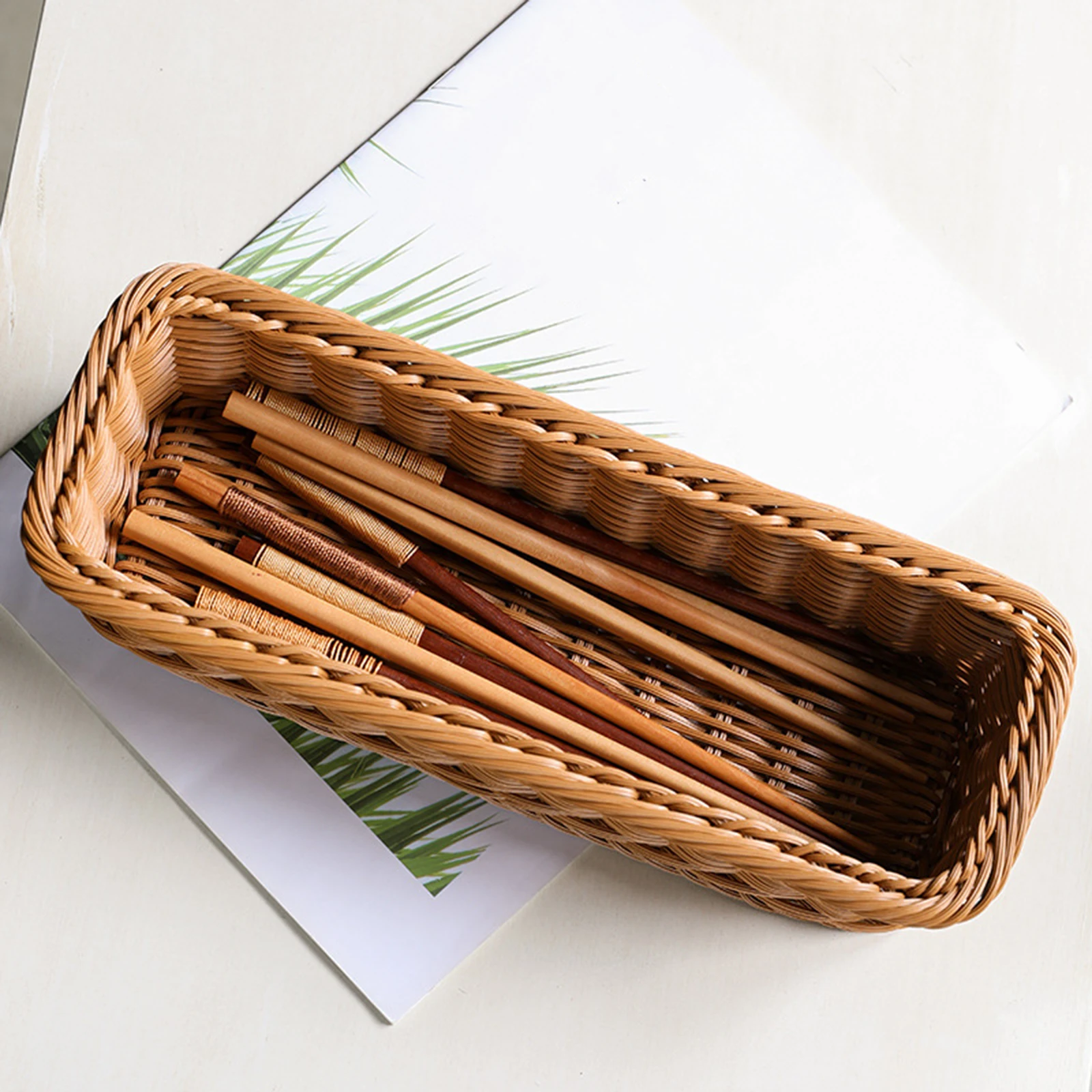 Imitation Rattan Hotel Restaurant Knife And Fork Basket Chopstick Storage Box Seasoning Jar Storage Basket Woven Basket