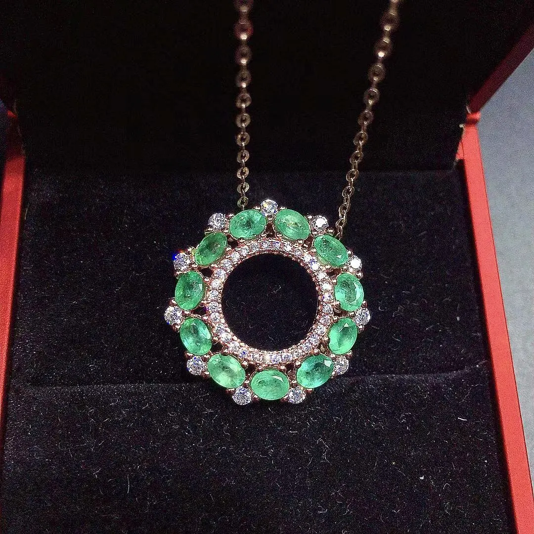 Natural Emerald  Necklace Pendant Solid 925 Silver Emerald Jewelry 3mm*4mm New Fashion Silver Gemstone Pendant for Party