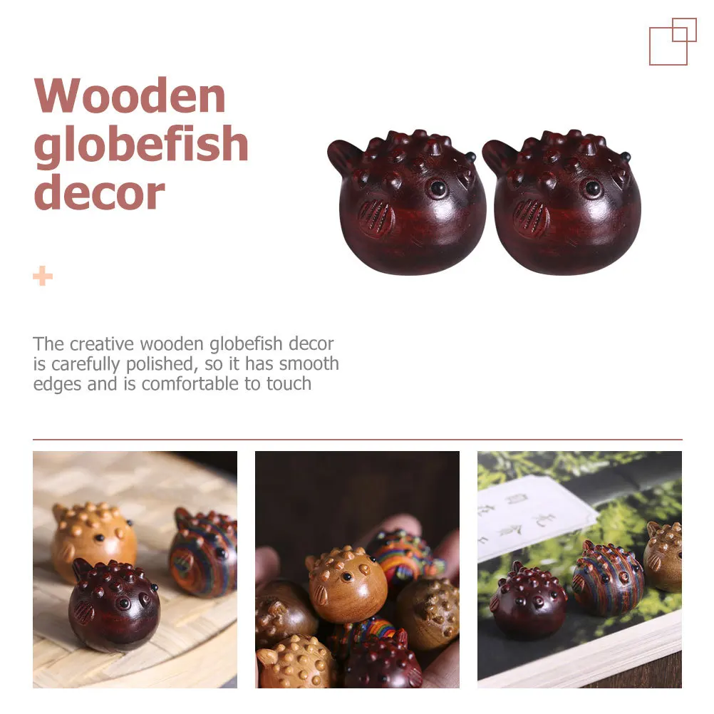 

2 Pcs Wooden Fish Hanging Ornament Desktop Home Decor Globefish Sandalwood Decoration