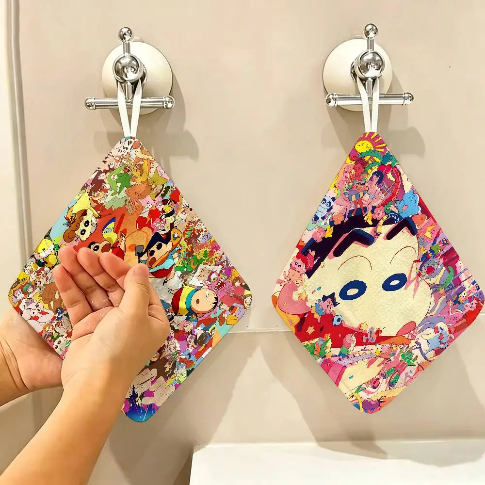 Cartoon S-Shin-chans C-Crayon Polyester Cotton Hanging Kitchen Towel, Soft Hand Wiping Towel, Reusable for Kitchen Bathroom Home
