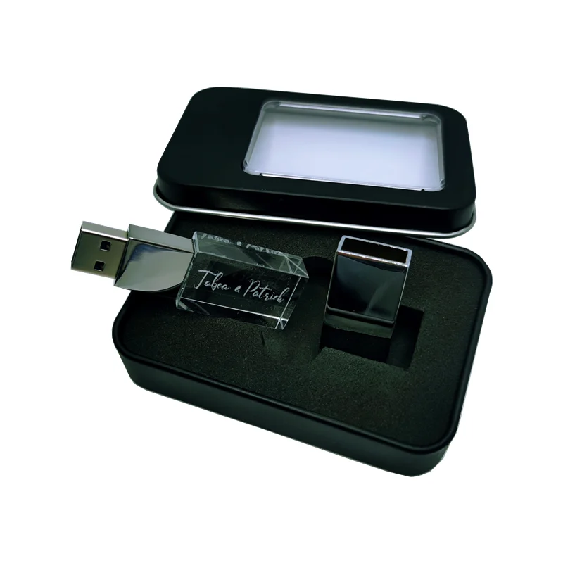 Unidad flash de alta velocidad USB3.0 de cristal de Metal de Color con logotipo de grabado láser personalizado gratuito 128GB 64GB 32GB 16GB con caja negra de Metal