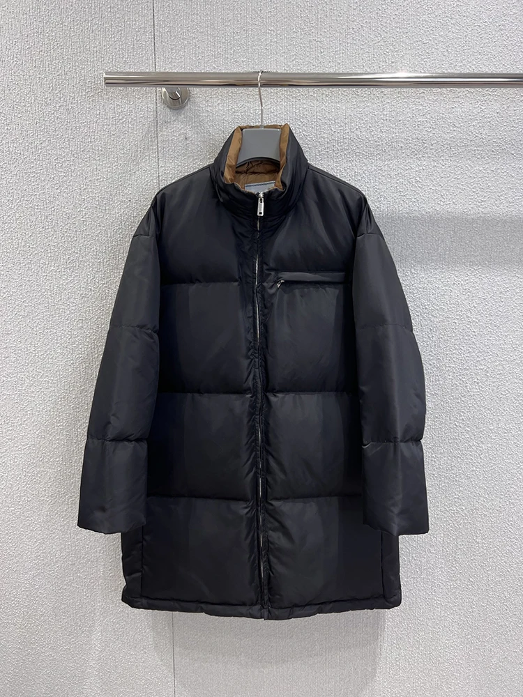 

Winter fashion black daily casual down jacket for women, round neck loose zipper down jacket