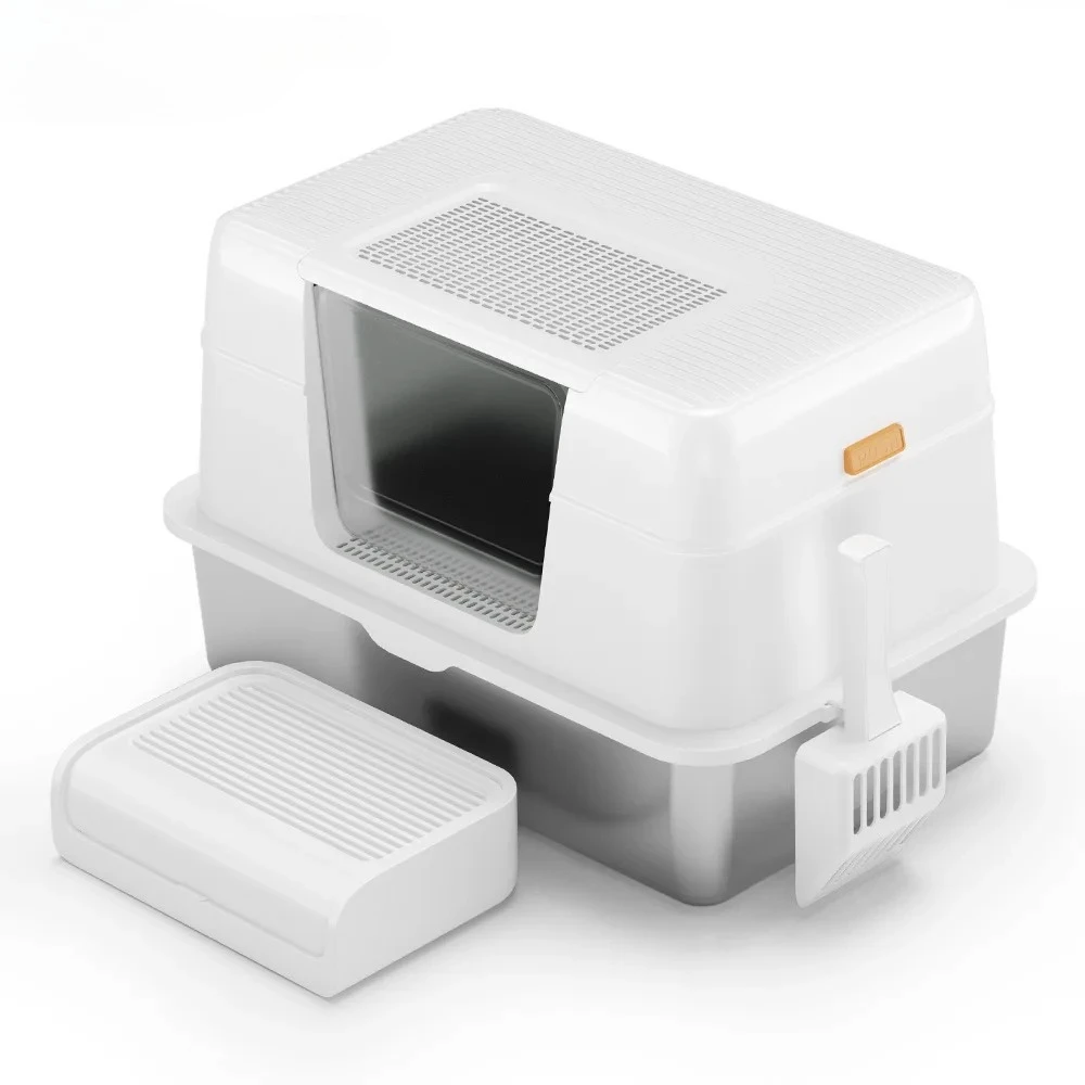 

Oversized Splash-Proof Cat Litter Box, Fully Enclosed Stainless Steel Toilet, Pet Litter Box