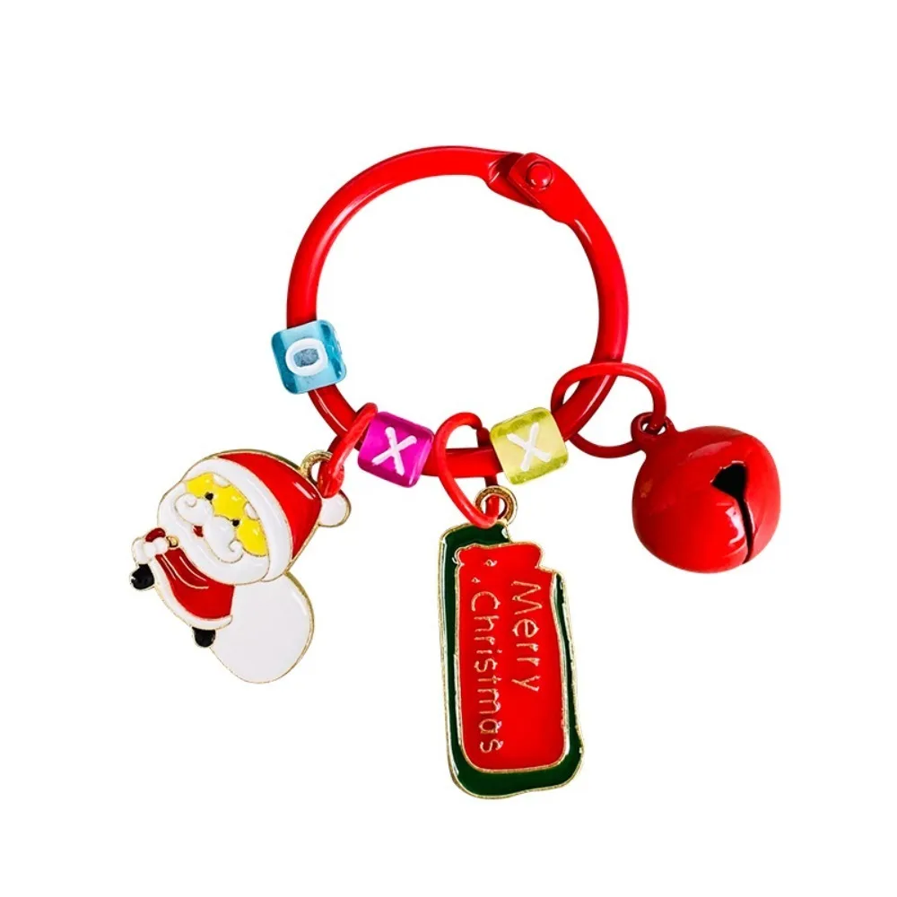Bag Charm Cartoon Christmas Tag Pendant Christmas Tree Xmas Sants Claus Keychain Christmas Wreath with Bell Deer Key Ring Daily