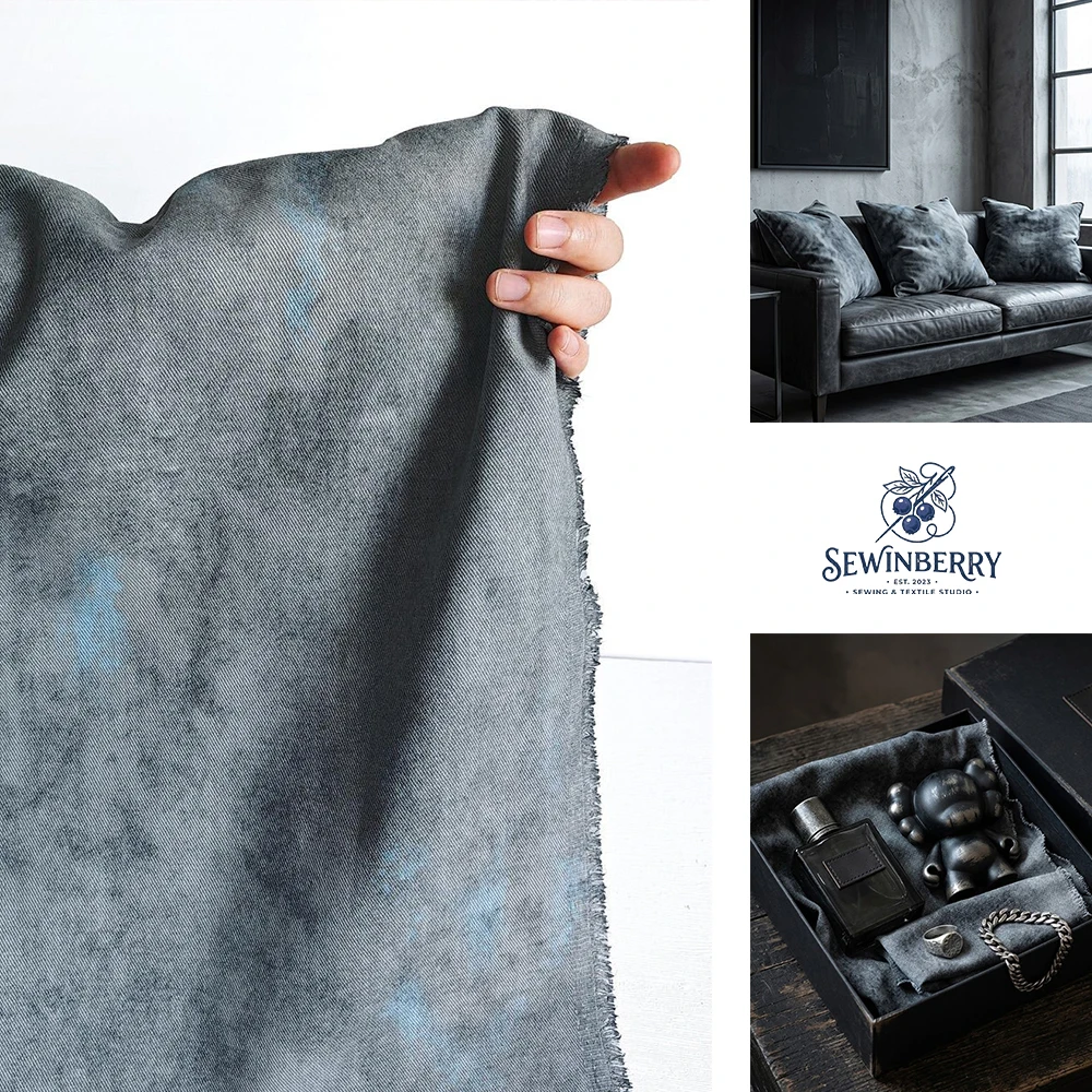 Grey Vintage Distressed Oxford Denim Cotton Fabric Reworked Coat Material 50x155cm For Fat Quarter Patchwork DIY Sewing Craft