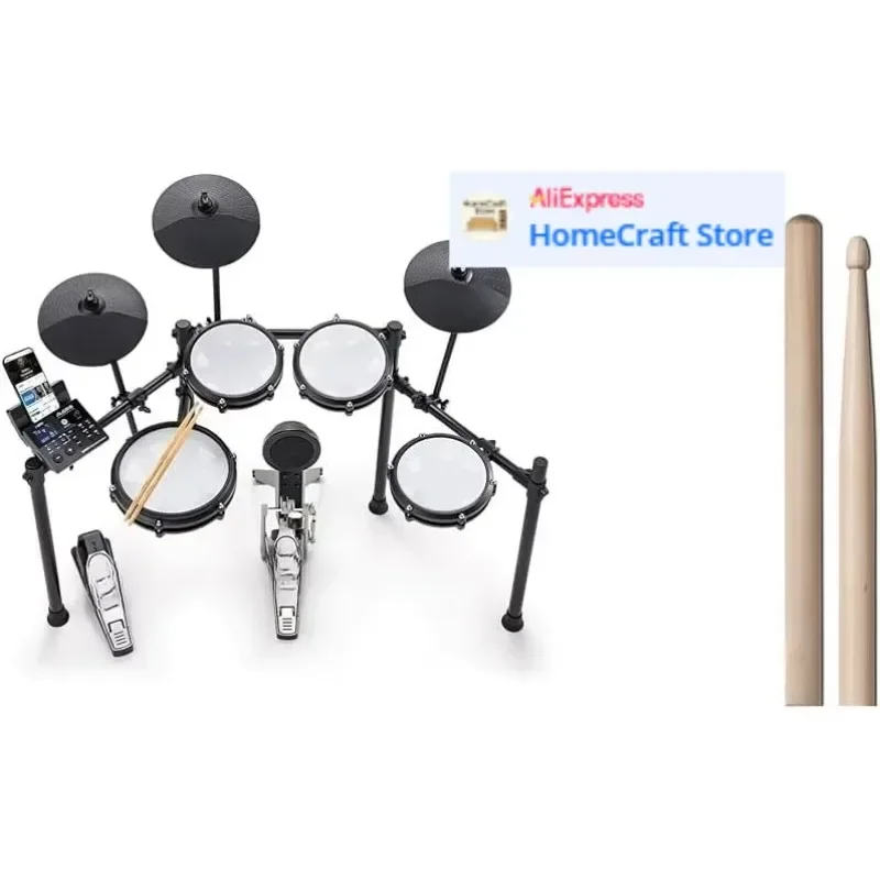 

Электронная ударная установка Nitro Max Kit по заводской цене с бесшумными сетчатыми пэдами, 10-дюймовым двухзонным малым барабаном, Bluetooth, 440+ звуками, Drumeo, USB MI