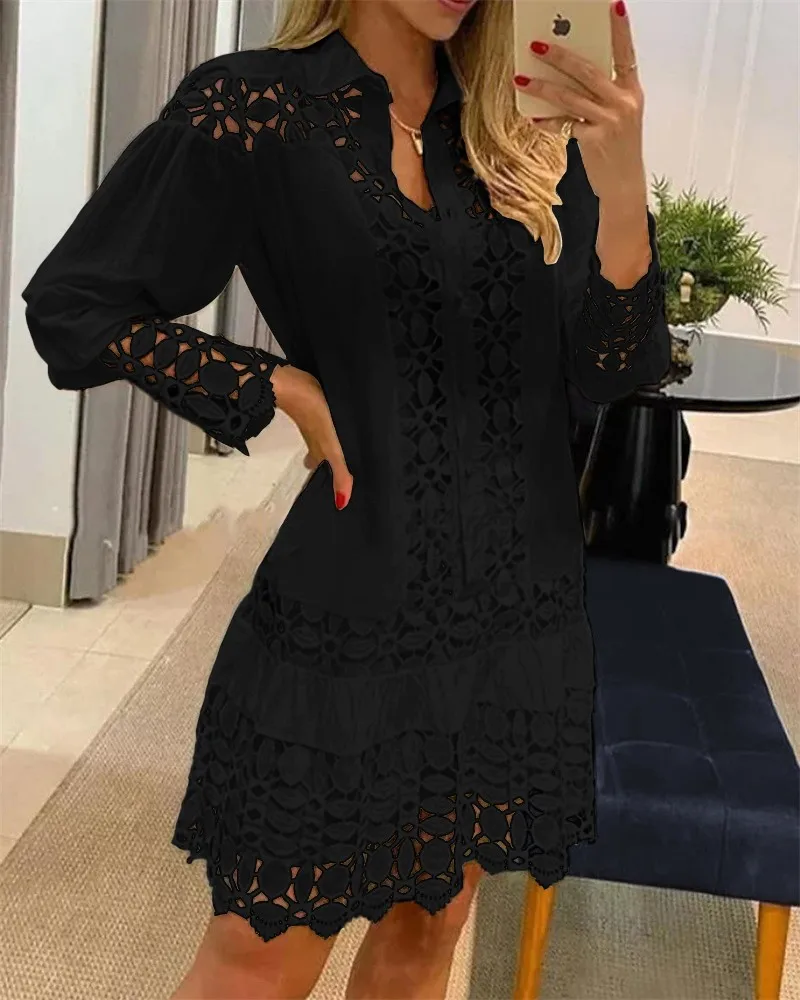 2023 frühling Shirt Kleid Guipure Spitze Patch mit Cami Kleider Frauen Weiß Hochzeit Aushöhlen Lose Y2k Party Urlaub Vestido