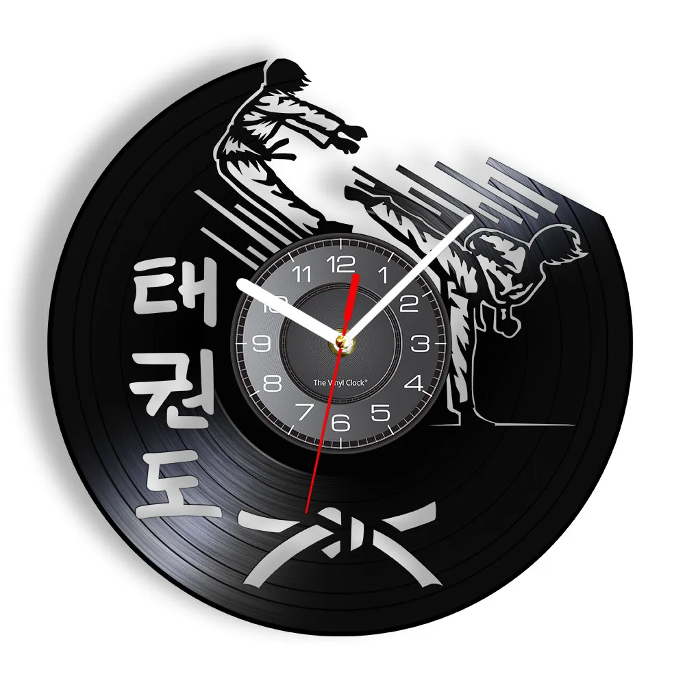 Korean Martial Art Taekwondo Mute Clock Taekwondo Museum Training Center Fighting Wall Art Retro Silent Vinyl Record Wall Clock