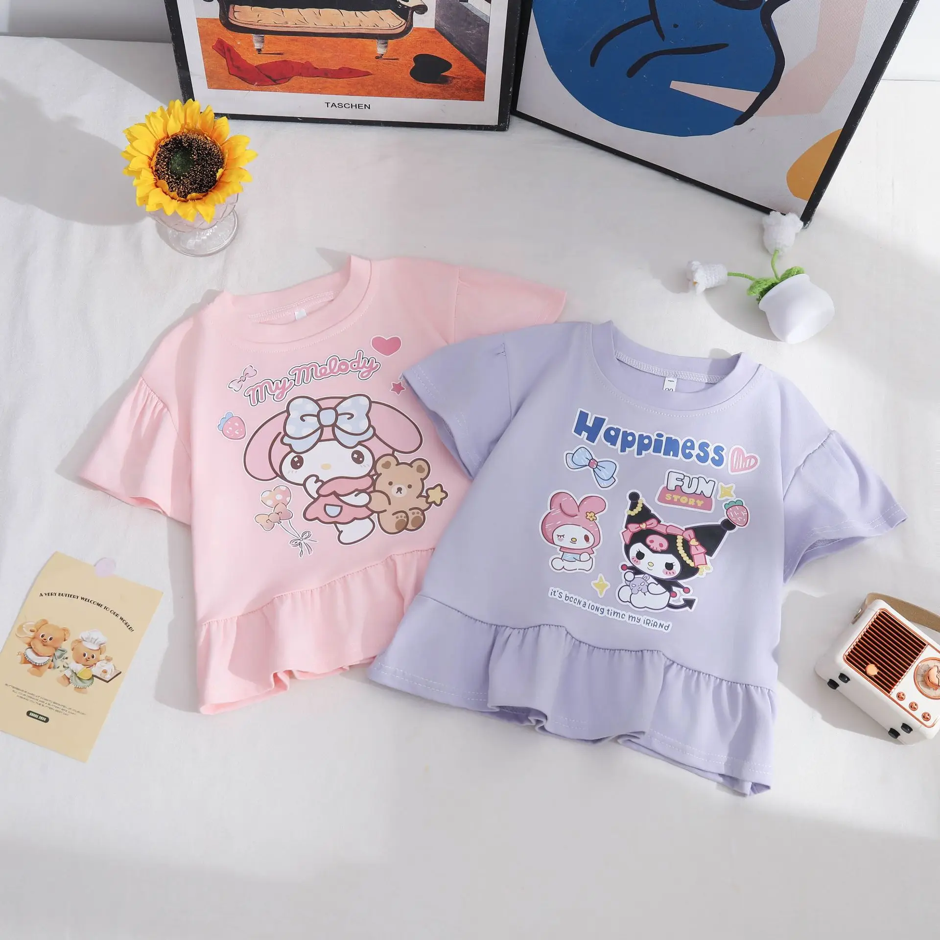 

Anime Hello Kitty Kids Short Sleeve T-Shirt - Cute Cartoon Print Casual Top for Girls 3-12Y Summer Short Sleeves Holiday Gift