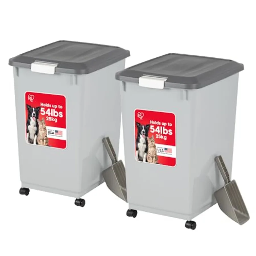Dog Food Storage Container 54 lbs, 2-Pack with Wheels, Airtight Lid, 2-Cup Scoop, Double Pet Food Storage, Built-in Scoop Stora