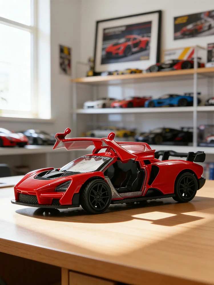 

Машинки из литого металла, модель автомобиля 1:43, красный спортивный автомобиль с откидными дверями и спойлером, коллекционная гоночная модель