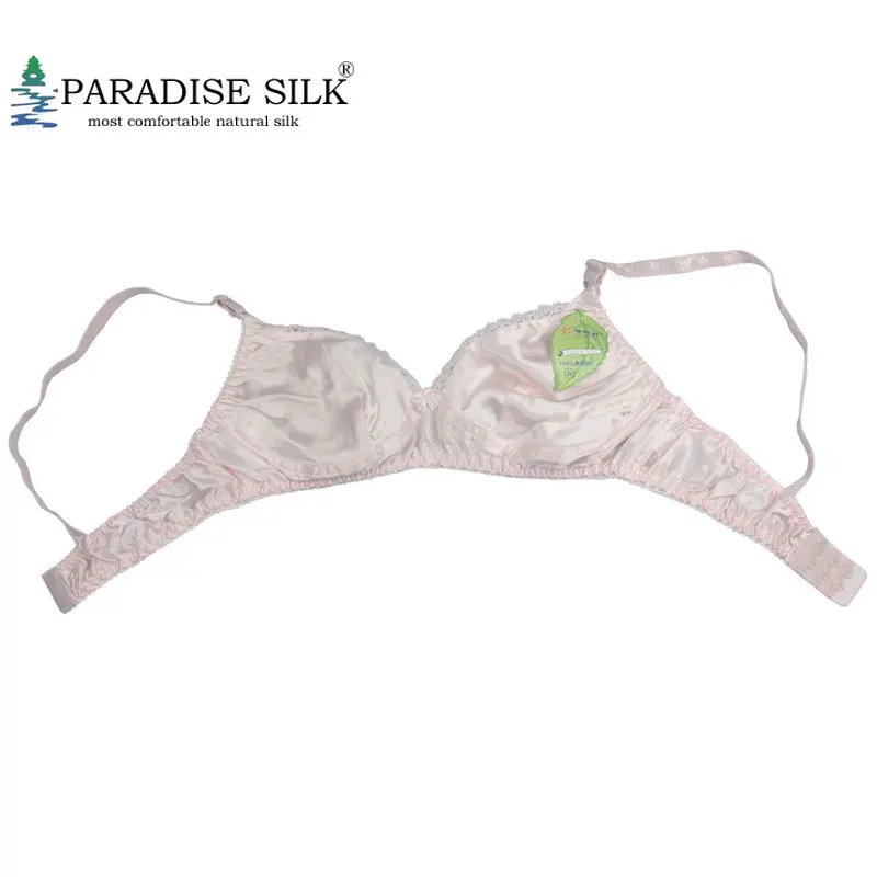 

Plus Size Bra 100% Natural Silk Bra Double Layers Wireless Shiny Silk Satin Underwear Size 36C 38C 40C 42C 44C 46C