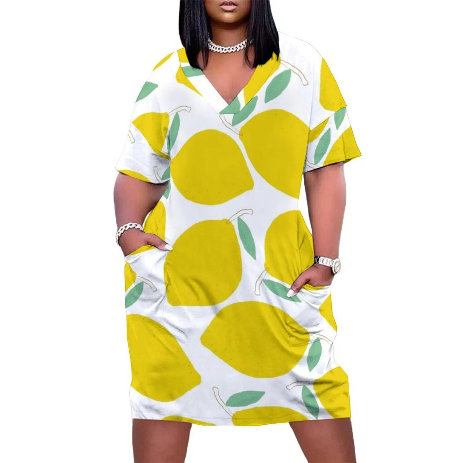 

Yellow Lemon Pattern Loose Pocket Dress dresses for women 2024 summer dress korean women dresses ladies 2024 summer Evening gown