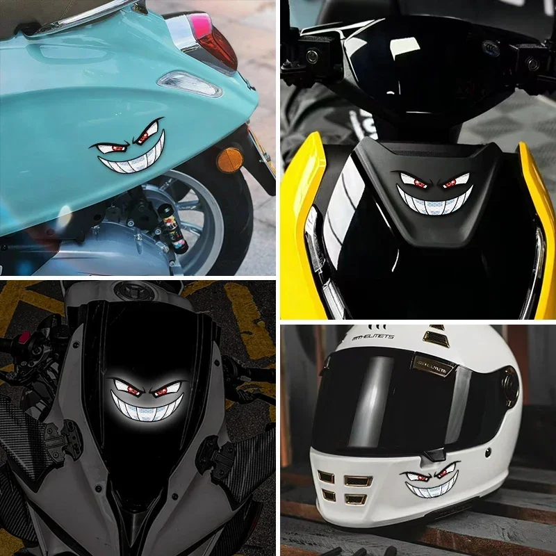 1pc adesivo de carro reflexivo luz noturna aviso diabo rosto sorridente olho adesivo halloween dos desenhos animados motocicleta adesivo