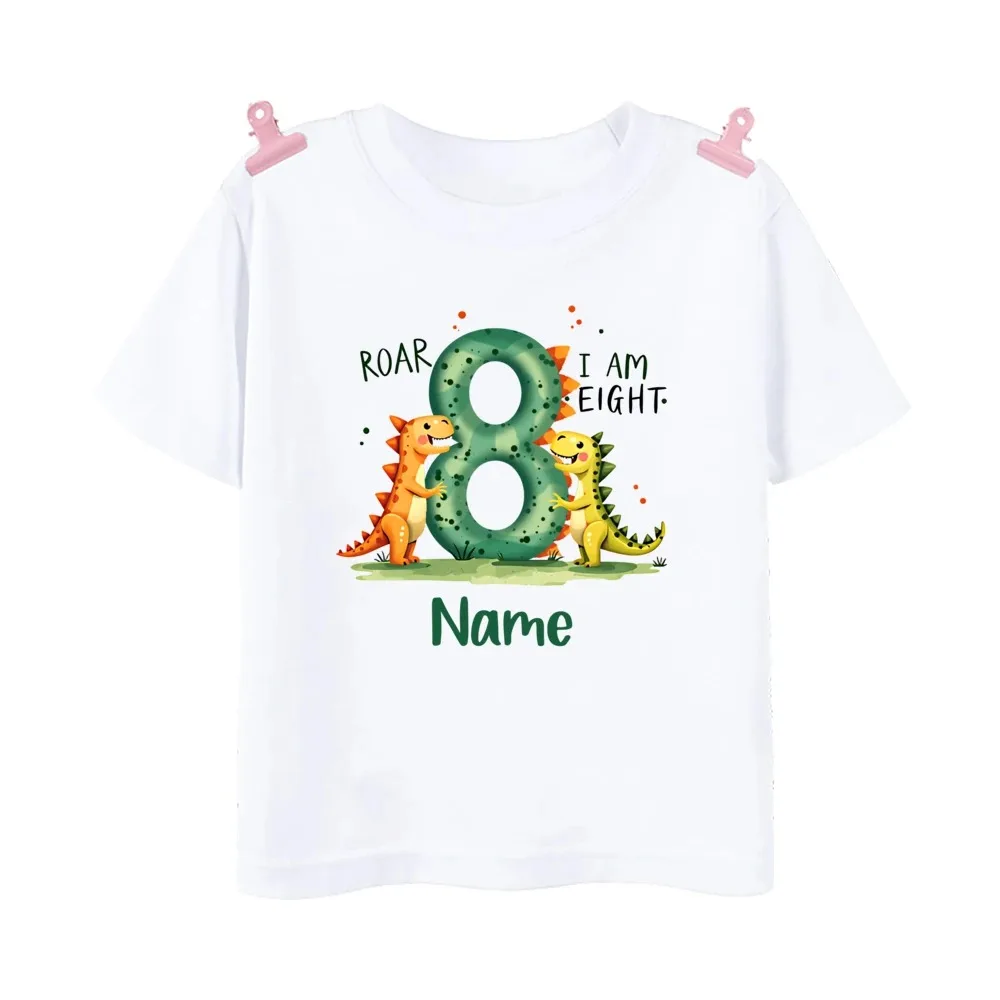 Personalisiertes Dinosaurier-Geburtstags-T-Shirt für Jungen zum 3. Geburtstag mit Aufschrift „Roar I Am Three“ Kinderparty-Outfit Individuelles Geschenk – Detail 5