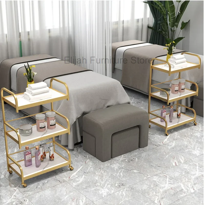 

Beauty Salon Organizer Cart With Wheels Tattoo Instrument Storage Shelves Light Luxury Foot Bath Barbershop Auxiliary Cart