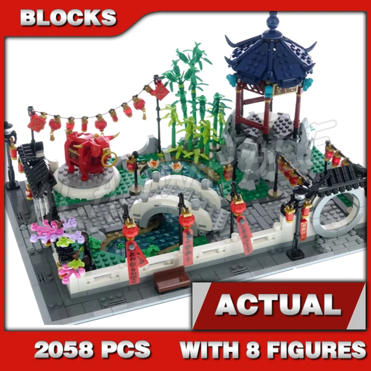 7 types Chinese Traditional Festivals Lunar New Year Temple Fair Spring Lantern Lion Dragon Dance 11140 Building Block Toy Model