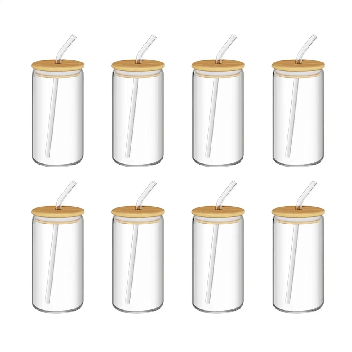 A13M 8-Piece Glass Set, Jar-Shaped Glass with Lid, Straw, A Stylish Gift for Friends and Relatives