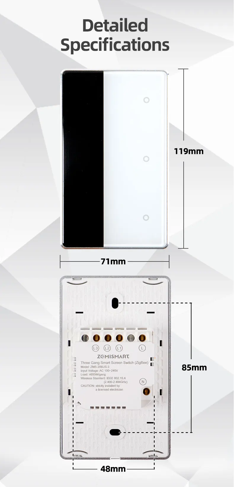 Zemismart DIY Namensschalter Zigbee Smart Display Bildschirm Touch Lichtschalter US-Typ Funktioniert mit Tuya Alexa Google Home Sprachsteuerung – Detail 13