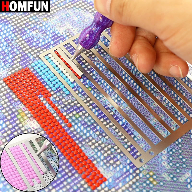 HOMFUN Stainless Steel Diamond Painting Alignment Ruler, 1/2/3/4 Rows Suitable Square Drills/Round Drills, Positioning Art Ruler