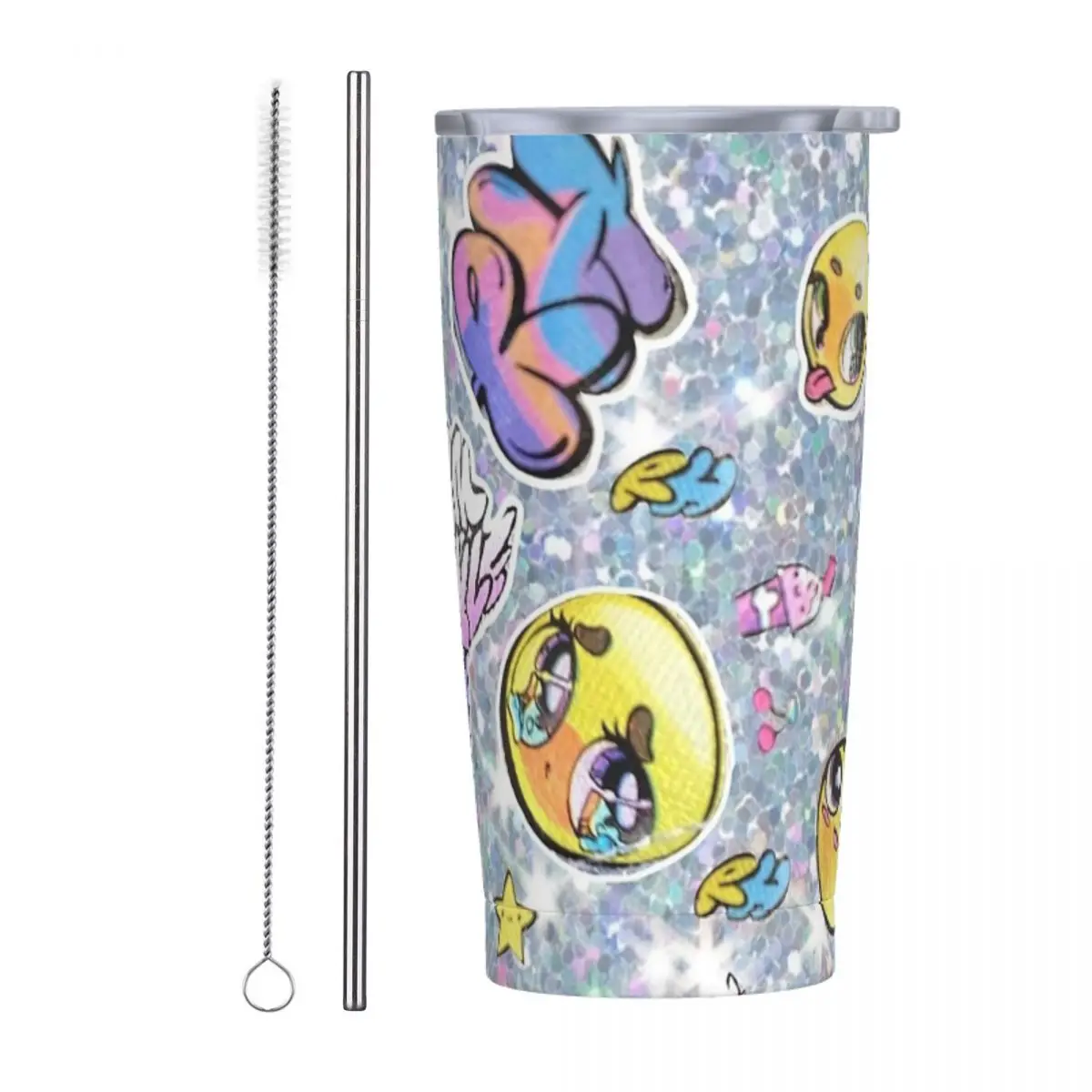 Rainbow High Print Insulated Tumbler with Straws Stainless Steel Thermal Mug Double Wall Thermos Bottle Cup, 20oz