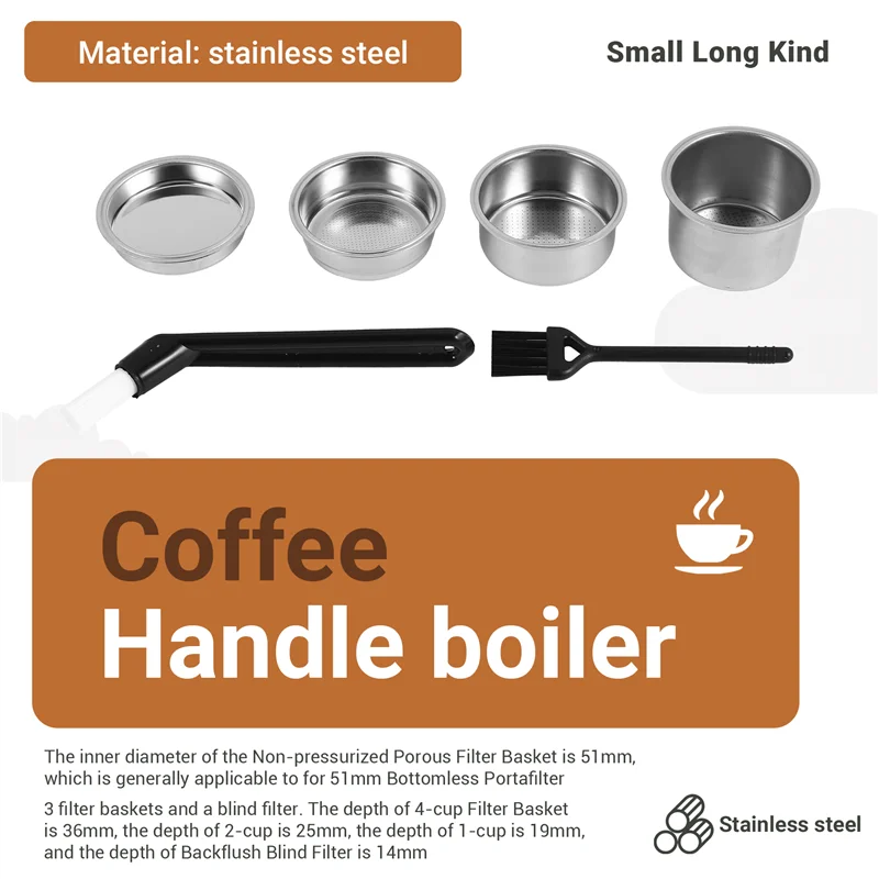 Cesta de filtro de EAS-51Mm, taza de 1/2/4 para portafiltro Espresso sin fondo, Compatible con máquina de café Delonghi,Breville de 51Mm