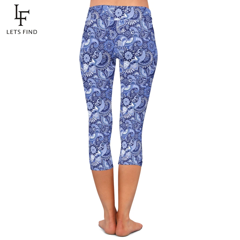 LETSFIND-pantalones Capri de cintura alta para mujer, Leggings informales de media pantorrilla, con estampado de cachemir en 3D, suaves y delgados, novedad de 2021