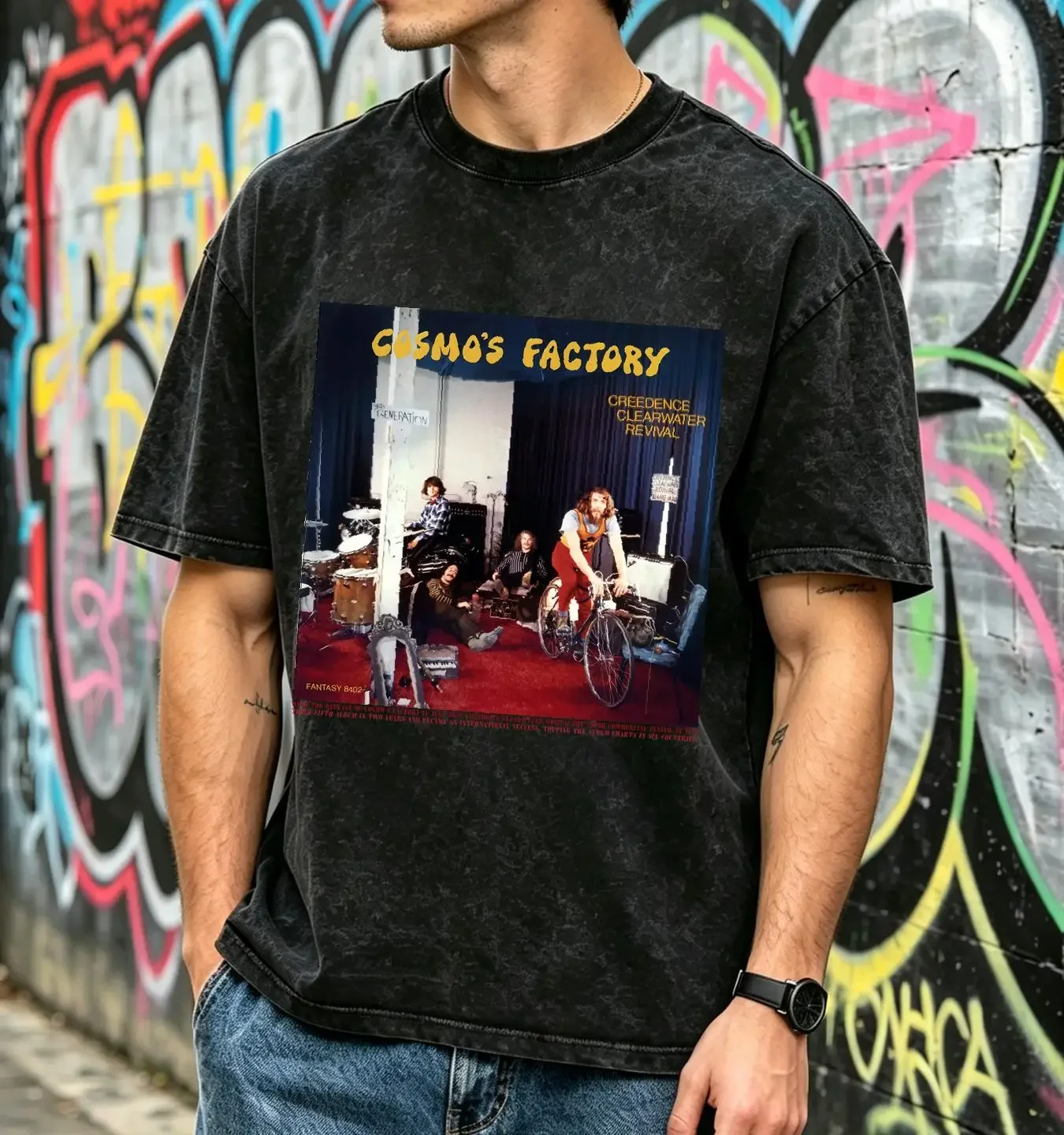 washed T Shirt Credence Clearwater Revival Size XL vintage Washed graphic Slightly Versatile homme Breathable