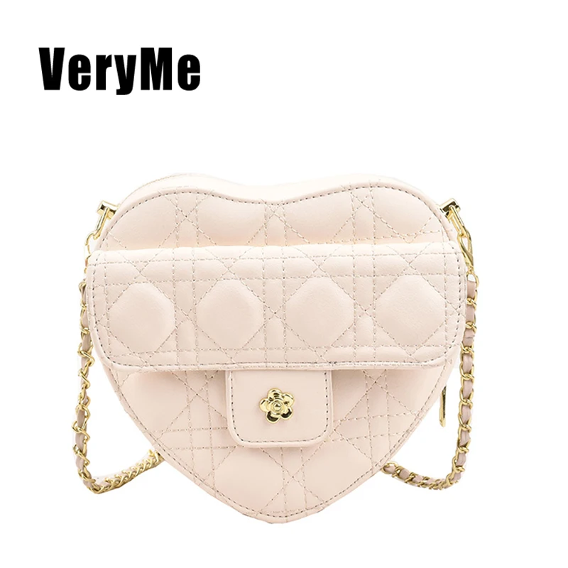 VeryMe New Cute Small Luxury Designer Woman Heart Shaped Bags Trend Crossbody Chain Shoulder Pack Quality Leather Handbag Purses