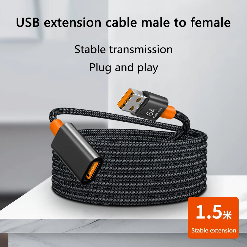 6A USB Extension Cable for Smart Laptop PC TV Xbox One SSD USB Cable Extender Data Cord USB Fast Transfer Cable