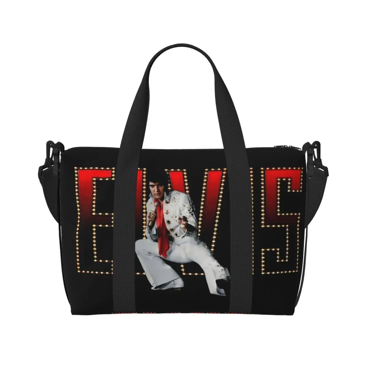 Custom Elvis Logo And Rock King Beach Tote Bag for Women American Singer Actor Large Compartment Gym Beach Travel Bags